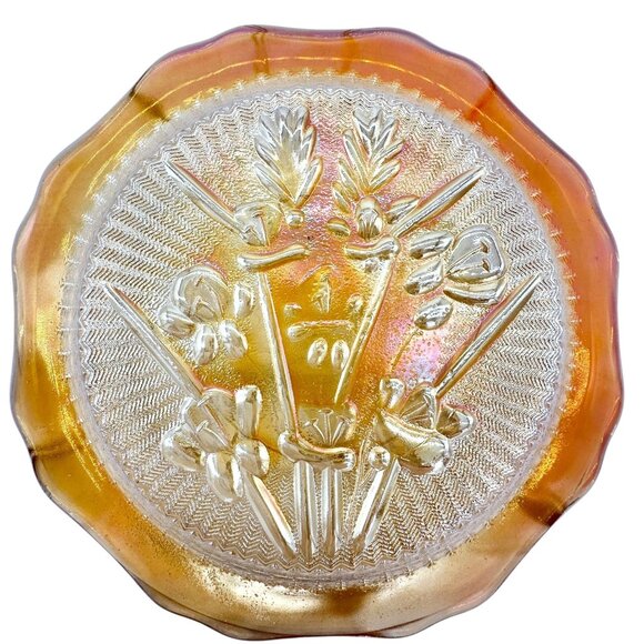 Jeannette Iris & Herringbone Marigold Saucer 6 inch Carnival Glass - Picture 3 of 4
